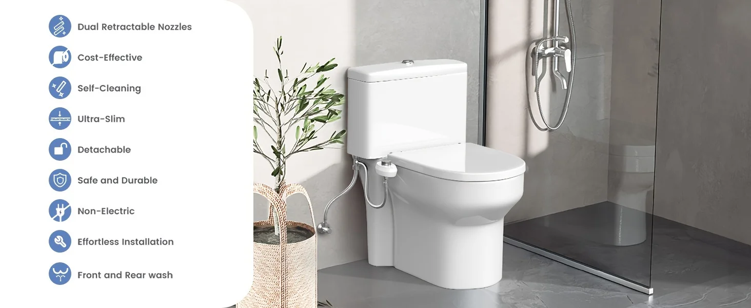 Bidet Attachment for Toilet, Non-Electric Bidet Ultra-Slim Dual Nozzle (Feminine/Rear Wash), Adjustable Pressure Control