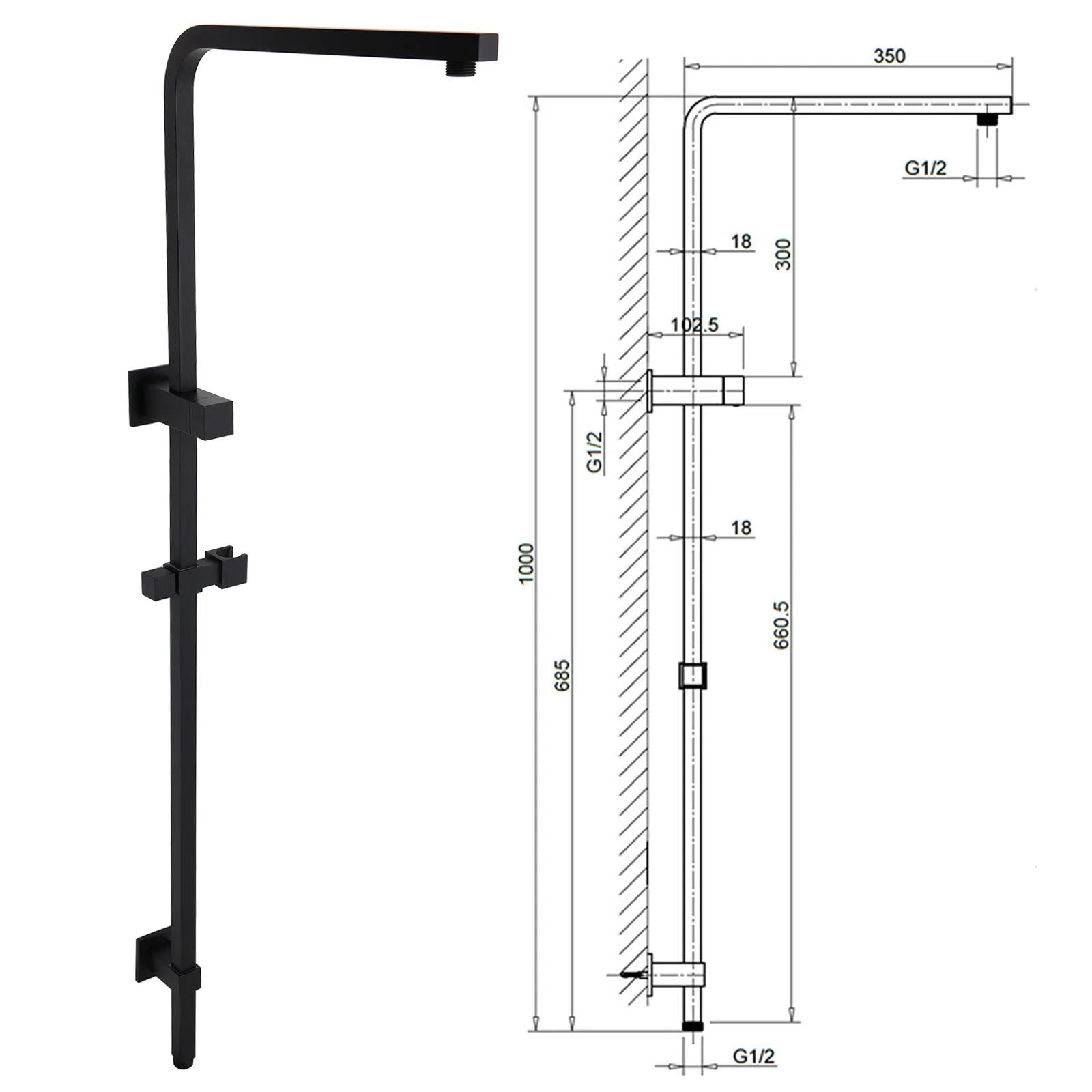 **Sydney Stock** KYLINS Black 8/10/12/16'' Square Rain Shower Head Hand Held Sliding Rail 2 In 1 Wall Arm Diverter Set WELS