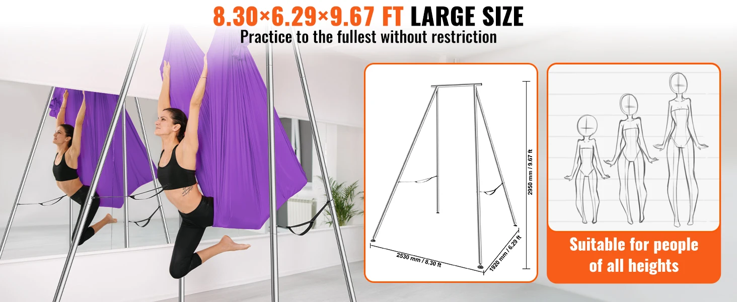 SucceBuy9.67 ft Aerial Yoga Frame Max 551.15 lbs Load Chrome-Plated Steel Pipe Inversion Yoga Swing Stand