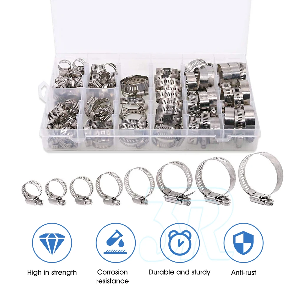 91x Stainless Steel Hose Clamps Clips Adjustable Range Worm Gear Pipe Clamp