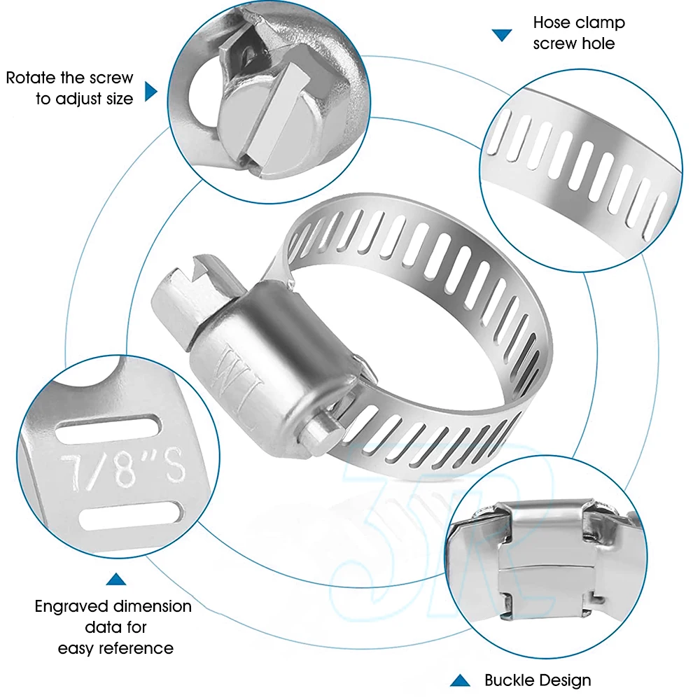 91x Stainless Steel Hose Clamps Clips Adjustable Range Worm Gear Pipe Clamp