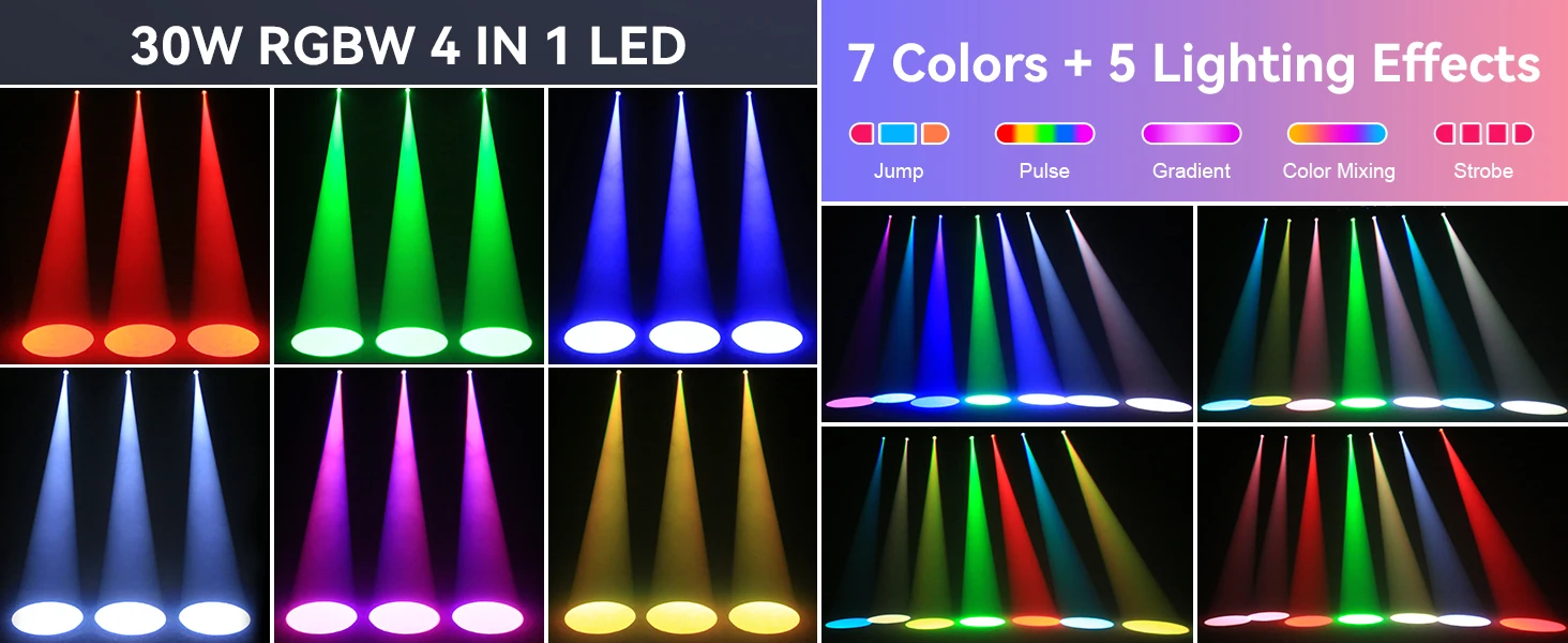 Datewink 2Pcs 30W RGBW LED Beam Pinspot Light Spot Lights DJ Disco Mirror Ball Stage Lighting Effect DMX For KTV Party Christmas