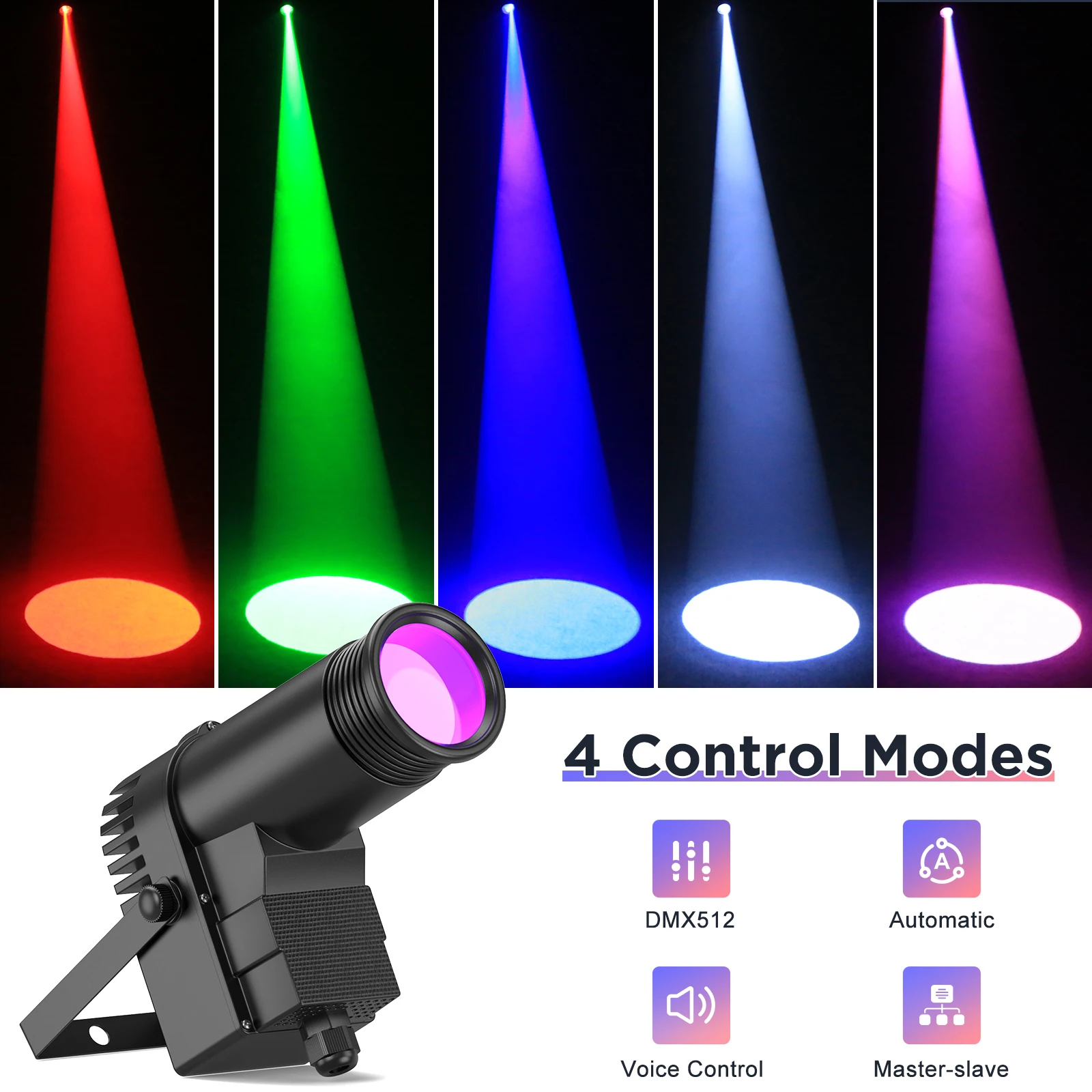 Datewink 2Pcs 30W RGBW LED Beam Pinspot Light Spot Lights DJ Disco Mirror Ball Stage Lighting Effect DMX For KTV Party Christmas