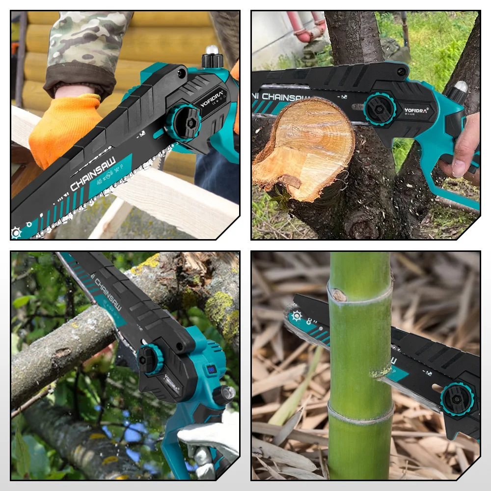 YOFIDRA 8 Inch Brushless Electric Chainsaw Cordless Woodworking Pruning Saw Garden Cutting Power Tool For Makita 21V Battery Pin