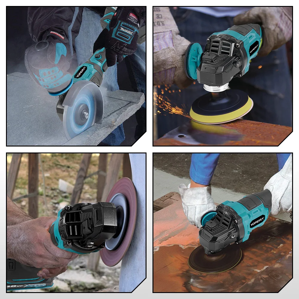 YOFIDRA 125MM Brushless Electric Angle Grinder 3000W 3Gears Polishing Cutting Machine Wood Power Tool For Makita 21V Battery Pin