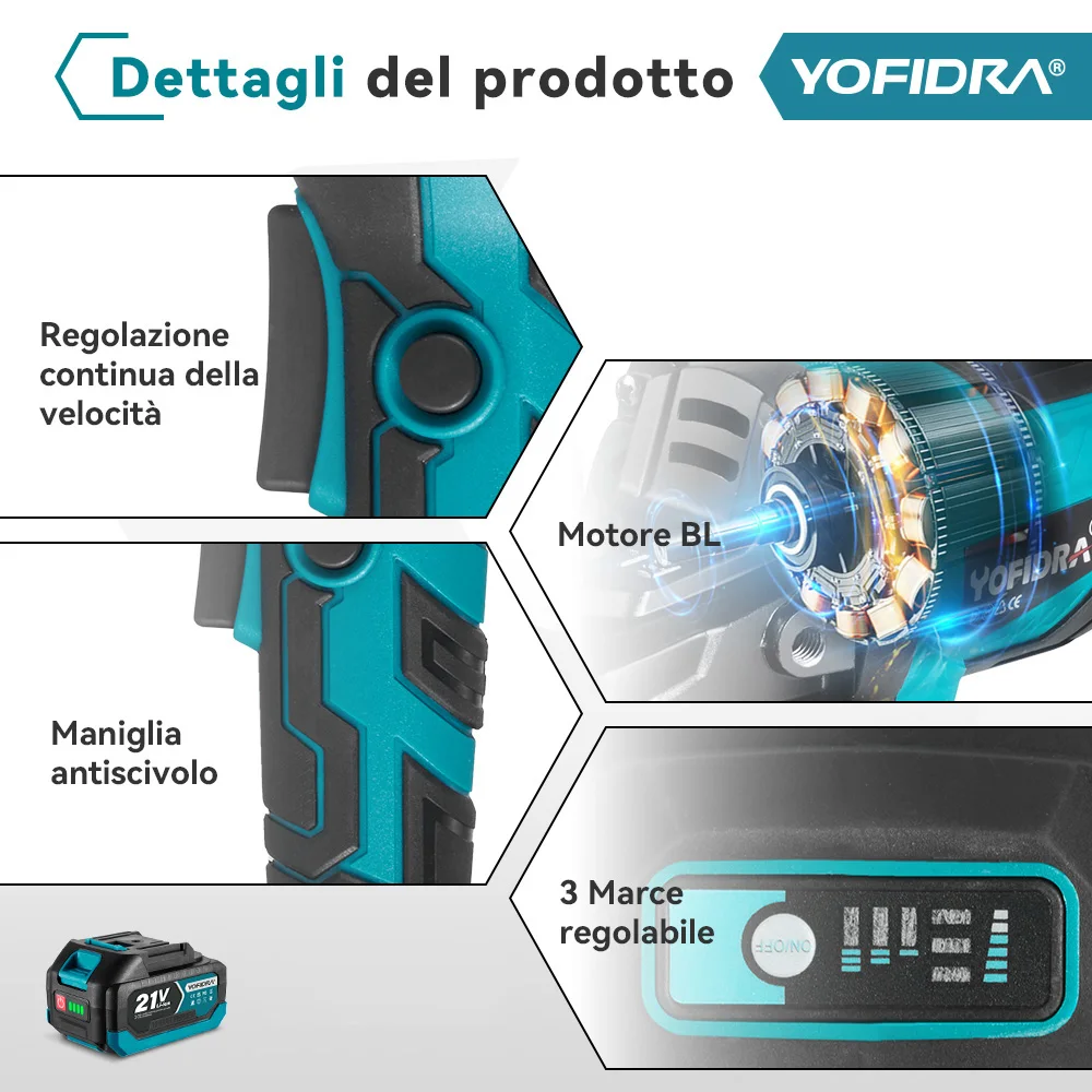 YOFIDRA 125MM Brushless Electric Angle Grinder 3000W 3Gears Polishing Cutting Machine Wood Power Tool For Makita 21V Battery Pin