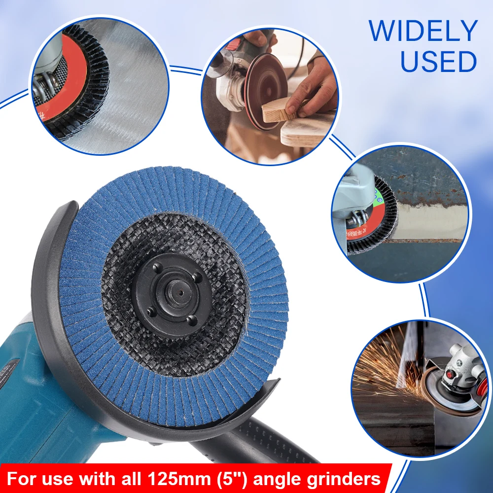 10pcs Angle Grinder Sanding Discs 5" 125mm Grit Grinding Wheel Flap Discs Metal Plastic Wood Removal Abrasive Tool For Finishing