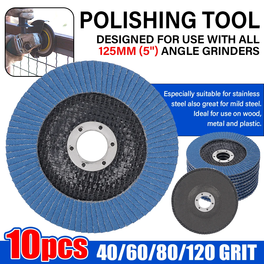 10pcs Angle Grinder Sanding Discs 5" 125mm Grit Grinding Wheel Flap Discs Metal Plastic Wood Removal Abrasive Tool For Finishing