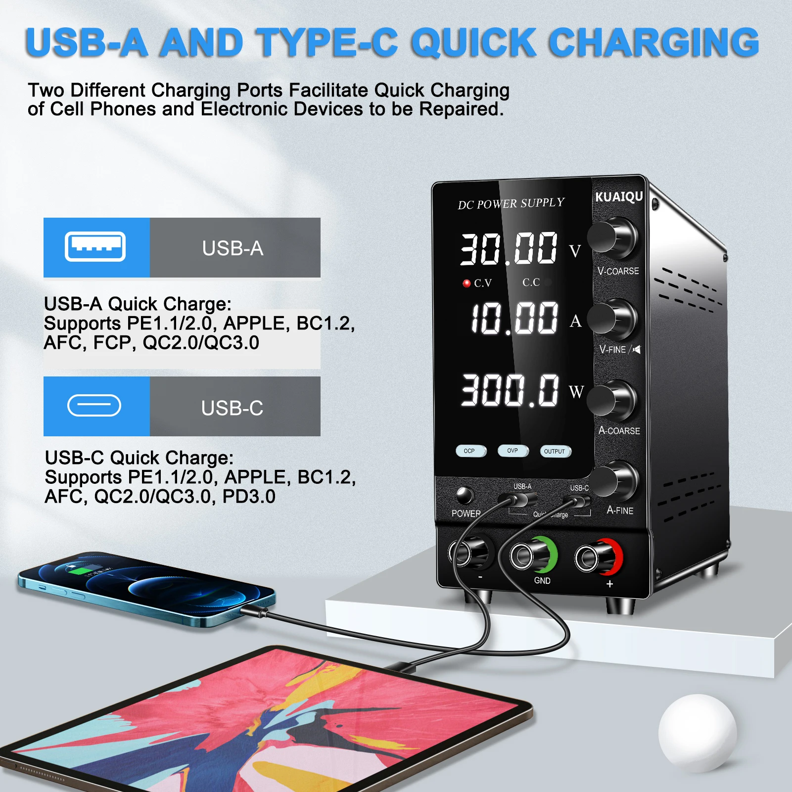 Nice-Power Adjustable Lab Power Supply, DC Switching Power Supply 30V 60V 120V, OCP/OVP/SCP/OTP/OUTPUT/24h Full Loadable, LOCAL+