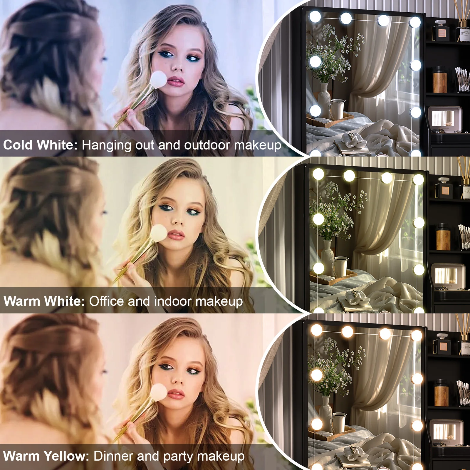 LED Lights Vanity Desk Makeup Dressing Table Set with 4 Drawers Sliding Mirror