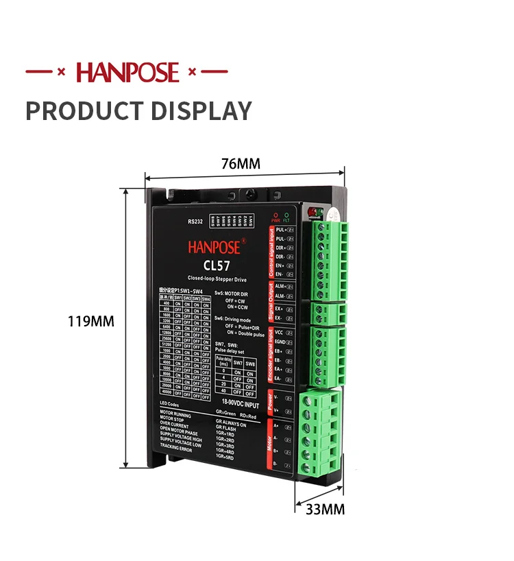 HANPOSE NEMA23 57EH83A4001+CL57 Stepper Motor 57x83mm 4.0A 2.6N.m  for CNC milling machine Closed Loop stepper motor