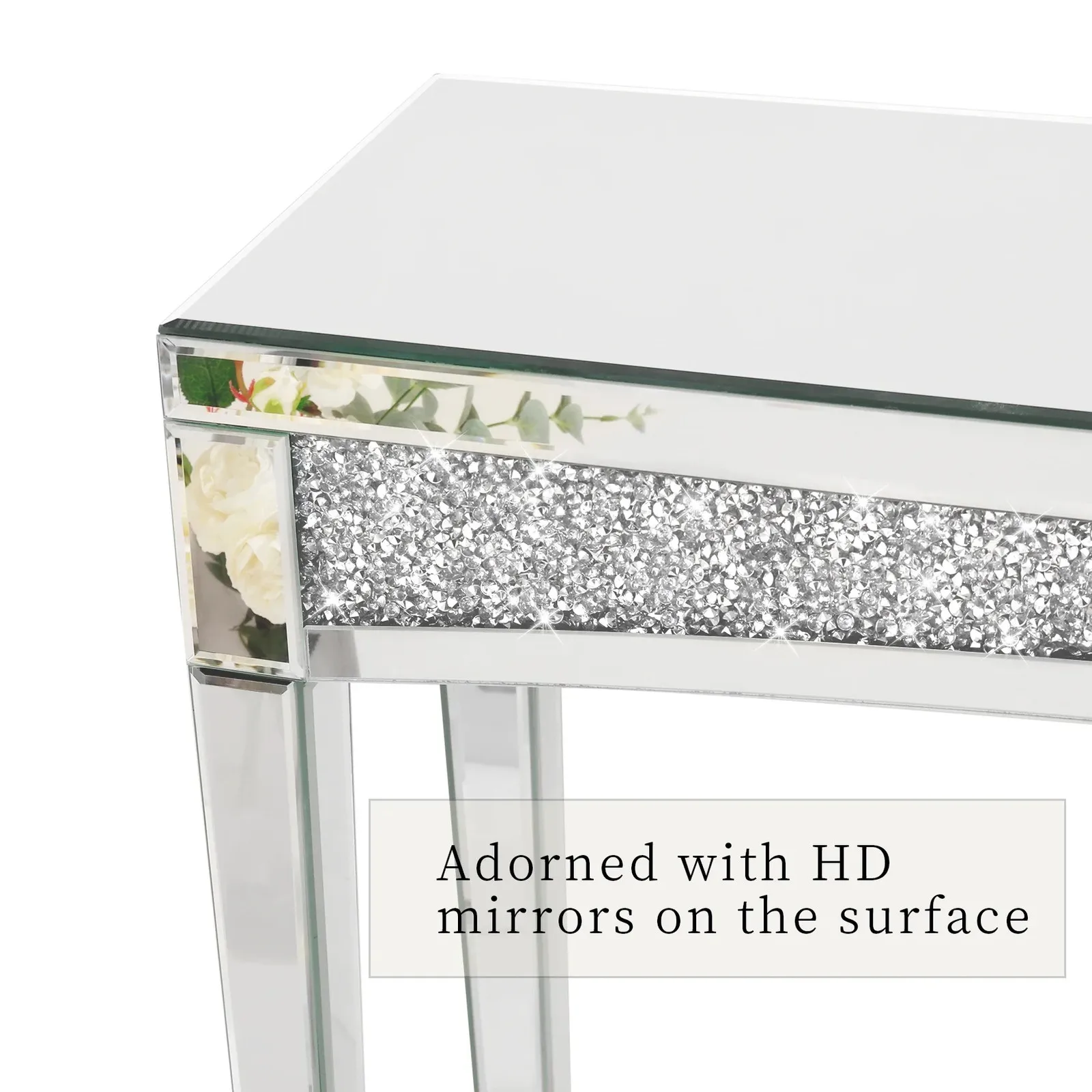 47.2" Mirrored Desk Silver Console Table for Living Room, Entryway And Foyers