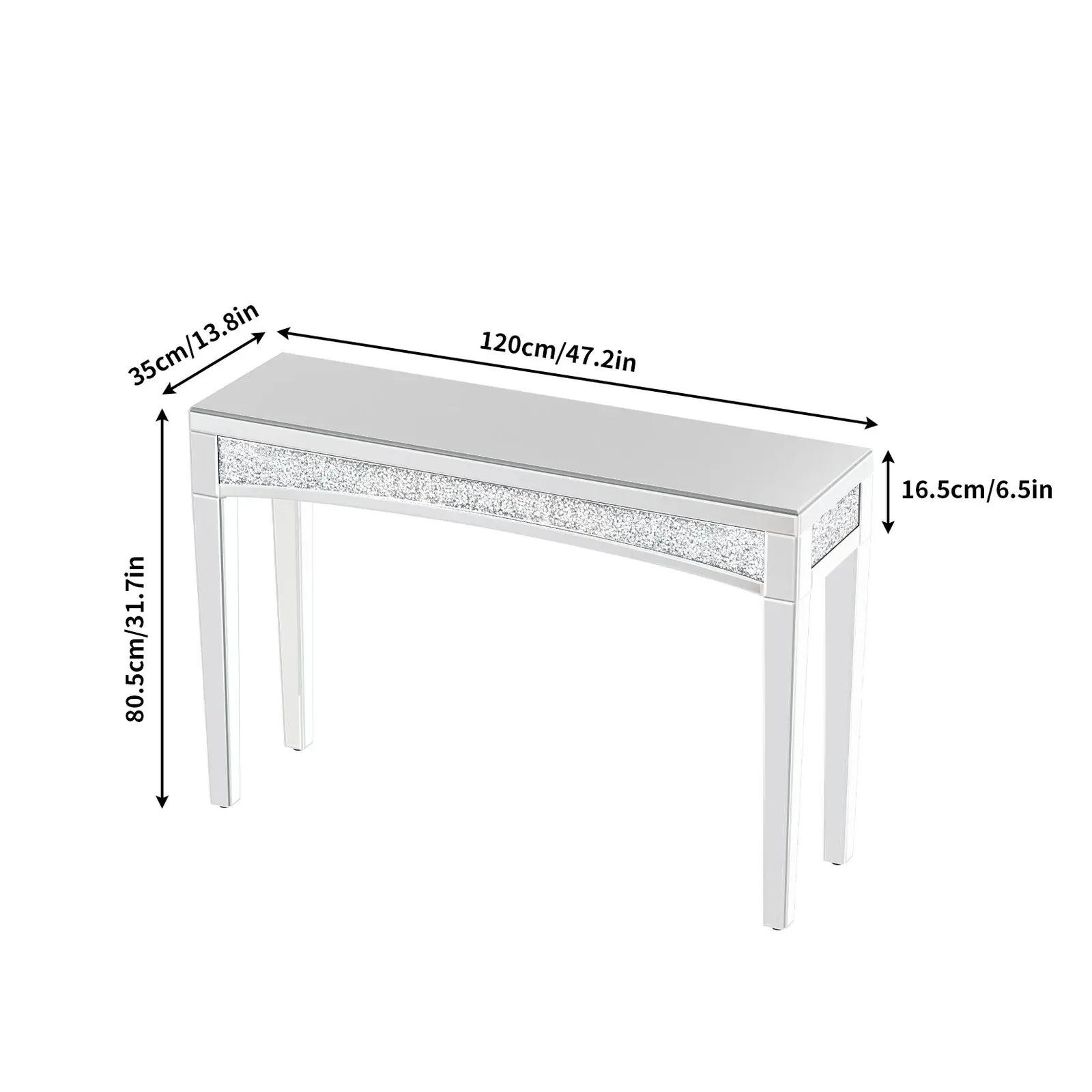 47.2" Mirrored Desk Silver Console Table for Living Room, Entryway And Foyers