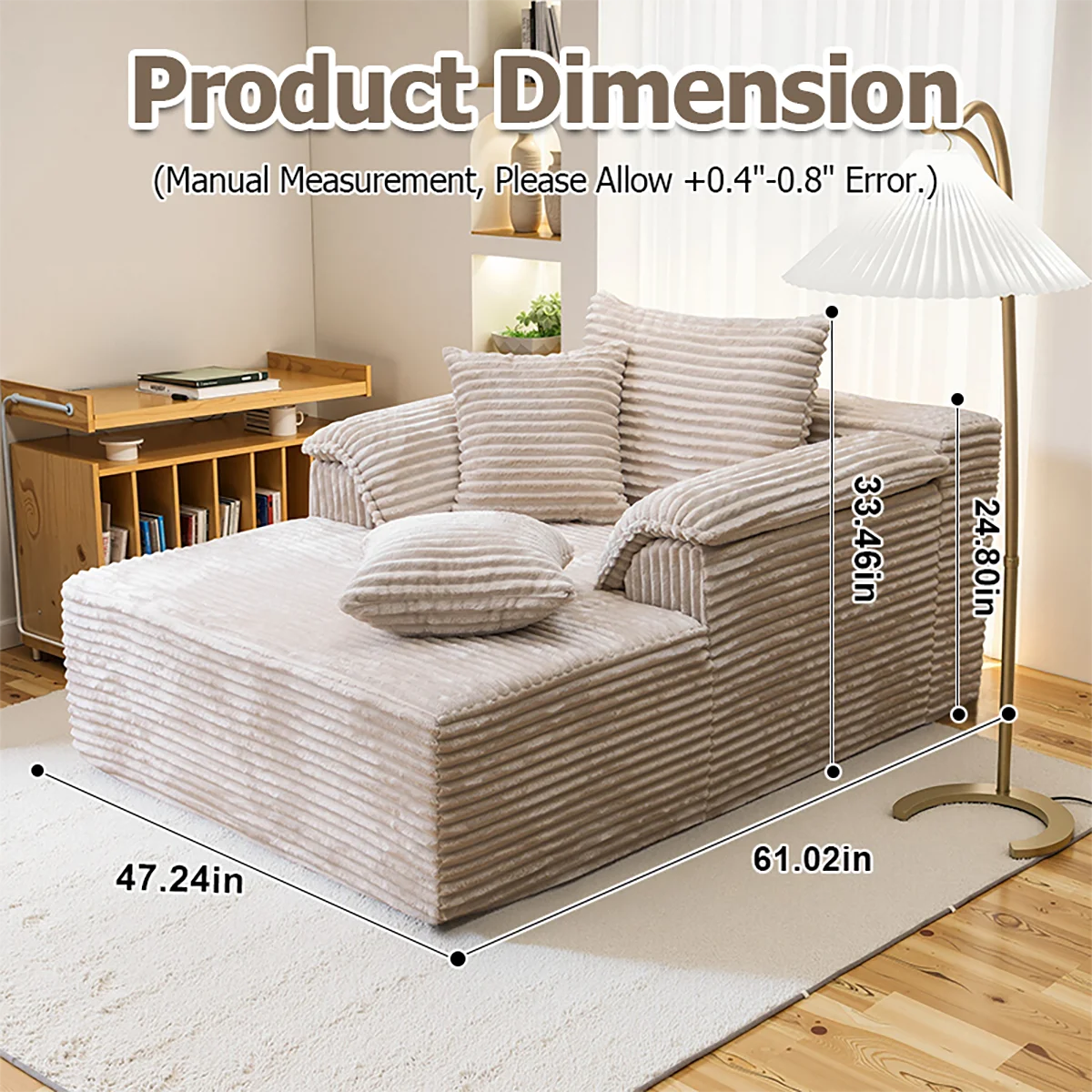 High Resilience Sponge Single Sofa 61 Inch Rabbit Fur Fabric Deep Seat Design for Living Room Bedroom Apartment