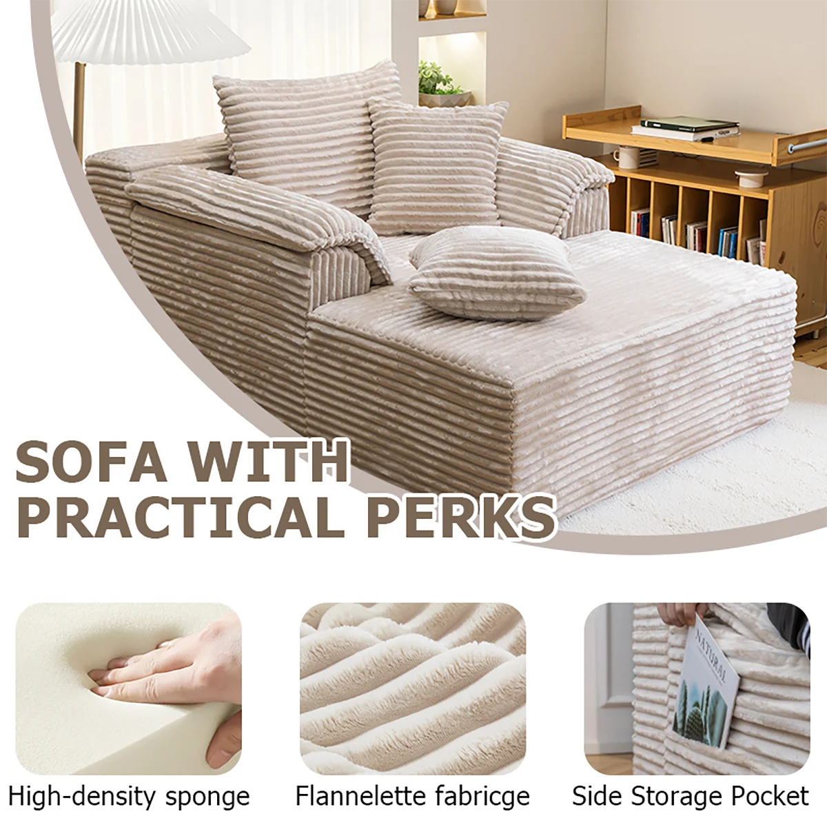 High Resilience Sponge Single Sofa 61 Inch Rabbit Fur Fabric Deep Seat Design for Living Room Bedroom Apartment