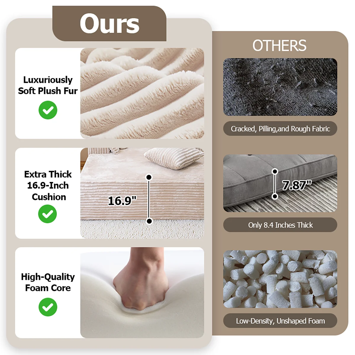 High Resilience Sponge Single Sofa 61 Inch Rabbit Fur Fabric Deep Seat Design for Living Room Bedroom Apartment
