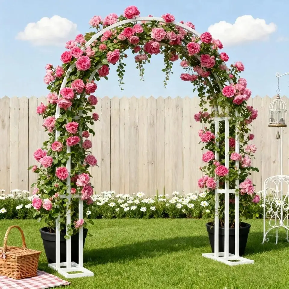 Large White Wedding Arch Stand: 3-Layer Garden Backdrop Metal Frame 200X60X260...-