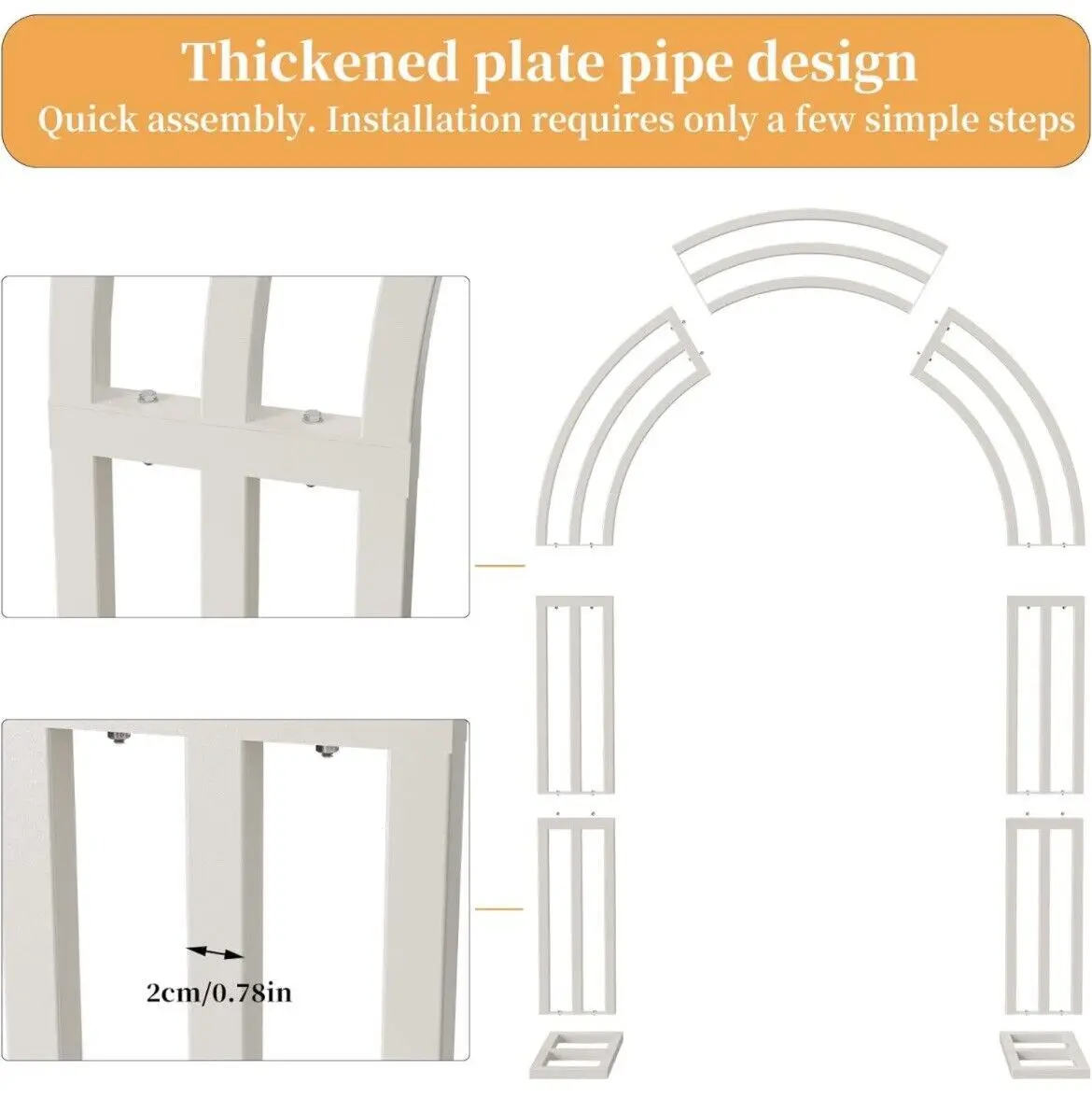 Large White Wedding Arch Stand: 3-Layer Garden Backdrop Metal Frame 200X60X260...-