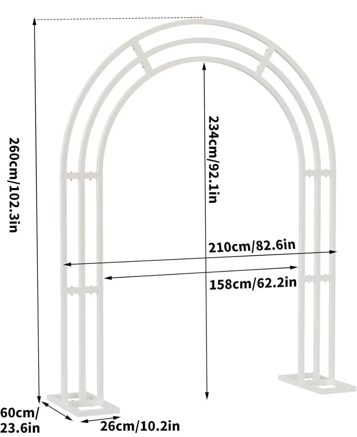 Large White Wedding Arch Stand: 3-Layer Garden Backdrop Metal Frame 200X60X260...-