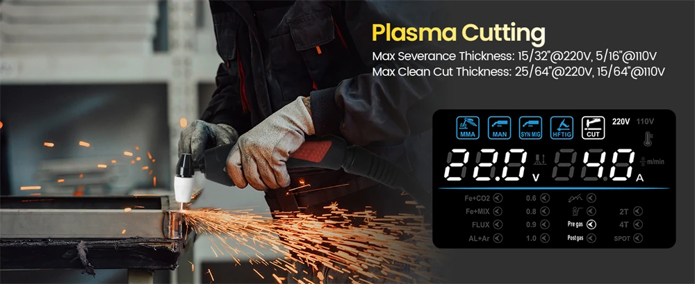 HZXVOGEN 6 in 1 Aluminum Welding Machine MMA/Gasless MIG/Gas MIG/HF TIG/Spot Welder/Plasma Cutter 2/4T Synergic Control HVM270