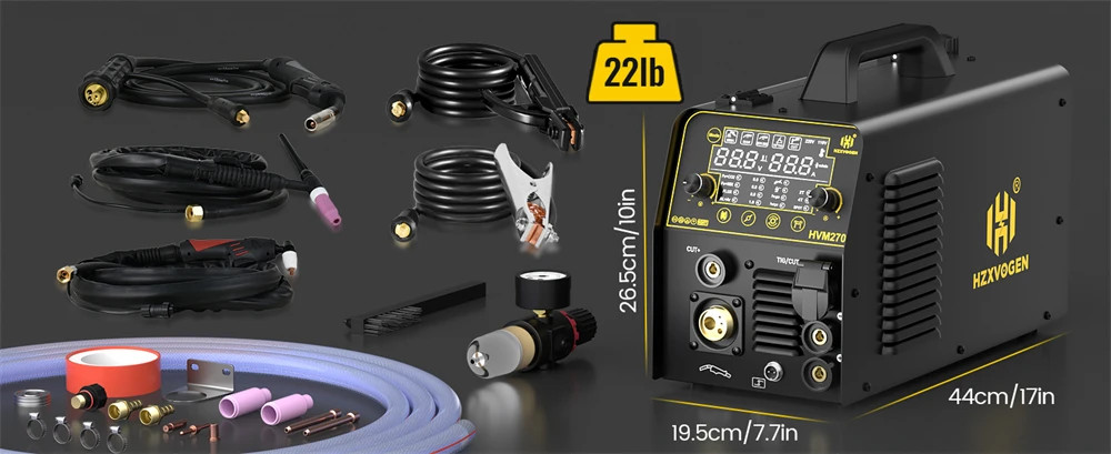 HZXVOGEN 6 in 1 Aluminum Welding Machine MMA/Gasless MIG/Gas MIG/HF TIG/Spot Welder/Plasma Cutter 2/4T Synergic Control HVM270
