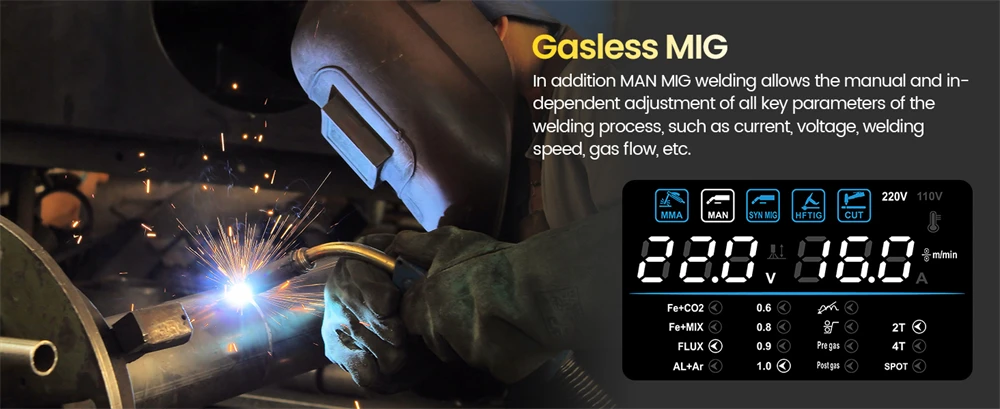HZXVOGEN 6 in 1 Aluminum Welding Machine MMA/Gasless MIG/Gas MIG/HF TIG/Spot Welder/Plasma Cutter 2/4T Synergic Control HVM270
