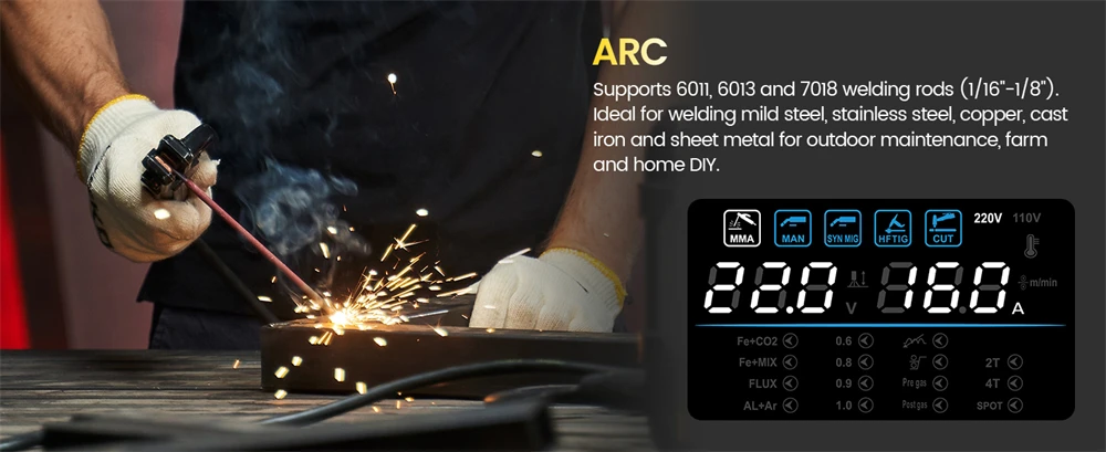 HZXVOGEN 6 in 1 Aluminum Welding Machine MMA/Gasless MIG/Gas MIG/HF TIG/Spot Welder/Plasma Cutter 2/4T Synergic Control HVM270