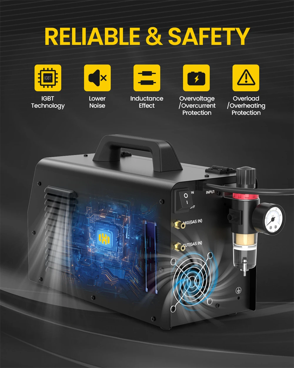 HZXVOGEN 6 in 1 Aluminum Welding Machine MMA/Gasless MIG/Gas MIG/HF TIG/Spot Welder/Plasma Cutter 2/4T Synergic Control HVM270