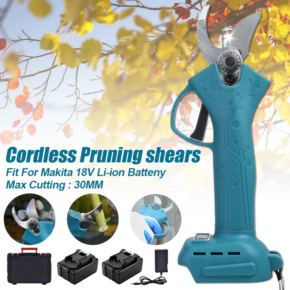 30mm Cordless Rechargeable Electric Pruning Shears Secateur Cutter 2xBattery