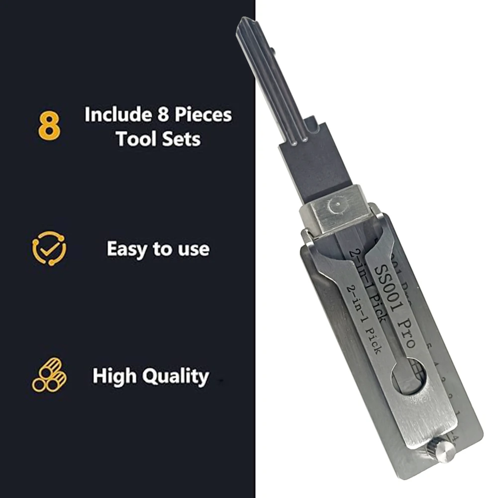 10-1pcs SS001 Pro Stainless Steel Key Decoder 2 In 1 Precision Hook & Pick Set Lock Decoder O-ring Pickup Kit Maintenance Tools