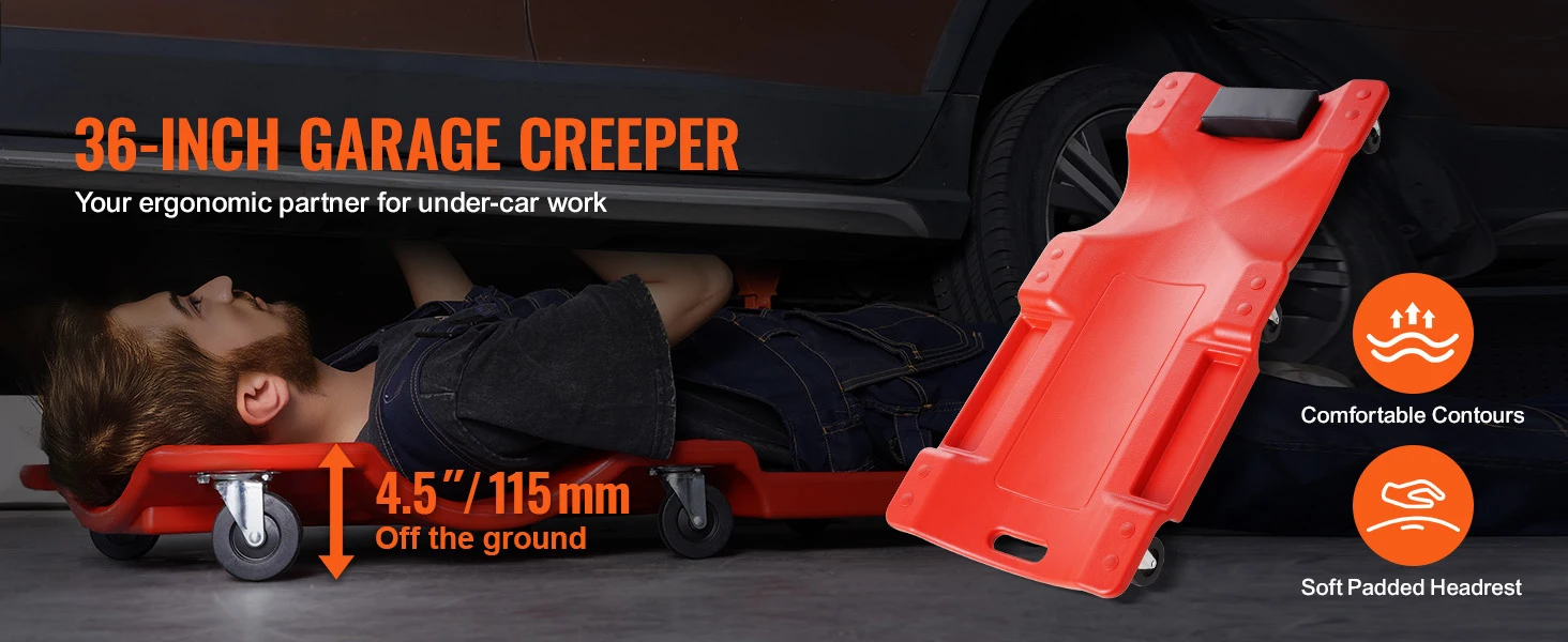 SucceBuy Mechanic Plastic Creeper Automotive Rolling Garage Creeper w/ Molded Ergonomic HDPE Body Padded Headrest for Garage