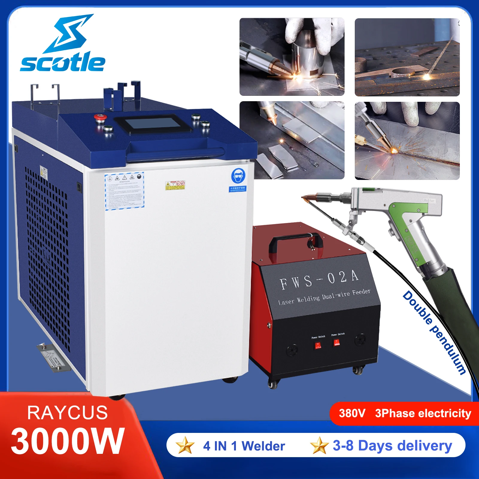 3000W Raycus Handheld Welding Machine 4 IN 1 Welding Cleaning Cutting Double Pendulum for Metal Dual Wire Feeder Fast Ship