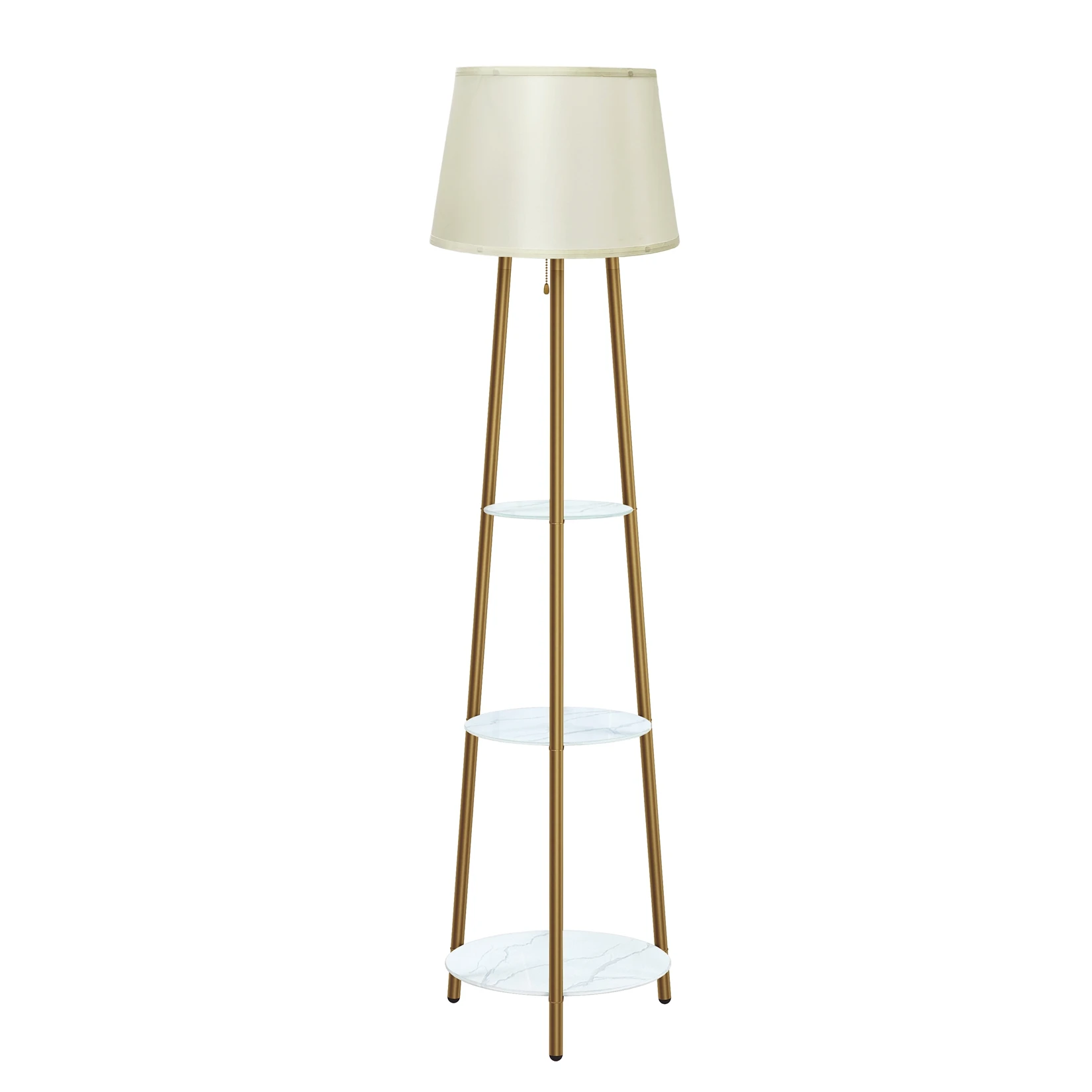 Modern Corner Display Column Bookshelf Lamp, Upgraded Version of Dimmable High Vertical Floor Lamp with Linen Lampshade, LED Bulb, Suitable for Living Room and Reading Room, Bedroom, Office and Nursery, White Marble and Golden Pillars