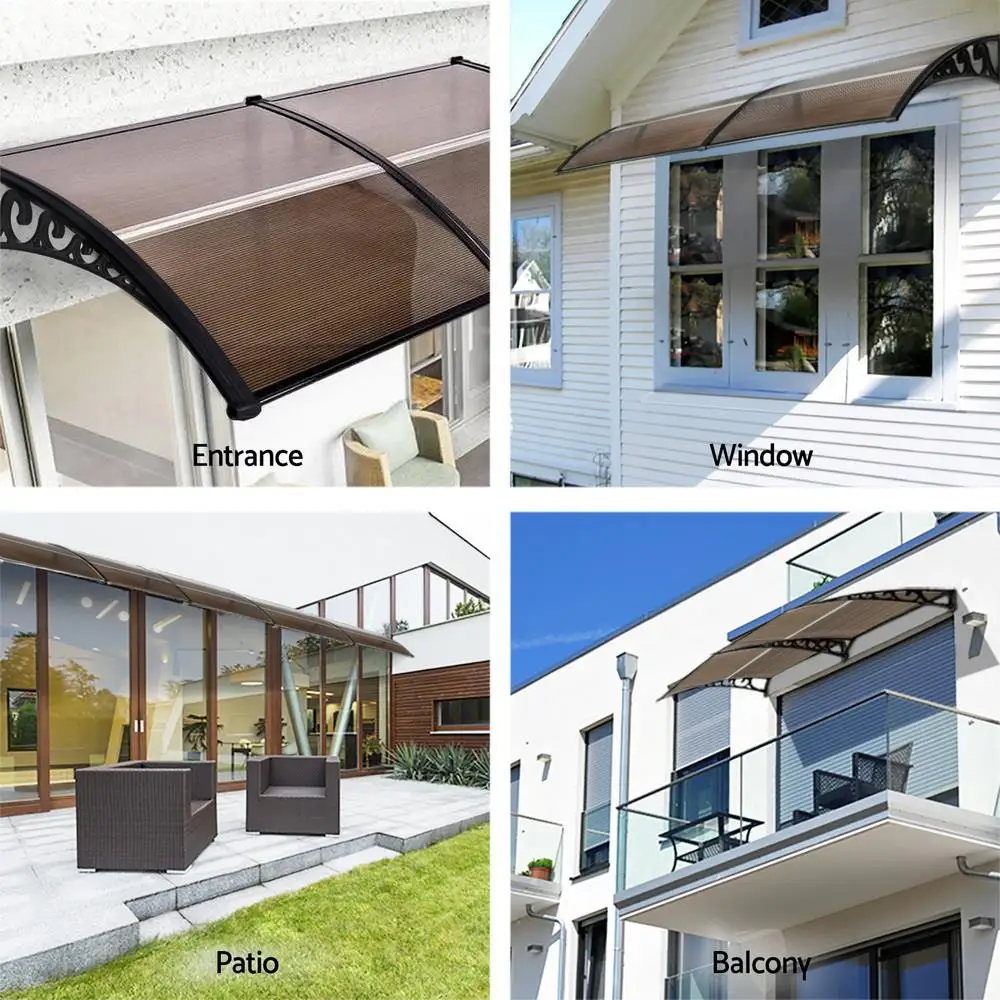 Window Door Awning 0.8x2m Brown Outdoor Rain Sun Shelter Canopy Polycarbonate Wall Mounted Porch Cover