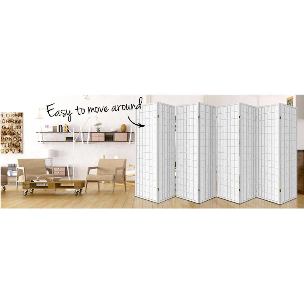 8 Panel White Room Divider Screen 348x179cm Folding Privacy Partition for Home Office Bedroom Living Room Decor