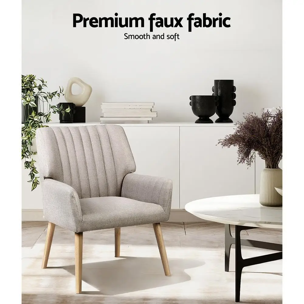 Beige Armchair Fabric Upholstered Modern Accent Chair Comfortable Lounge Sofa Chair for Living Room Bedroom Reading Corner