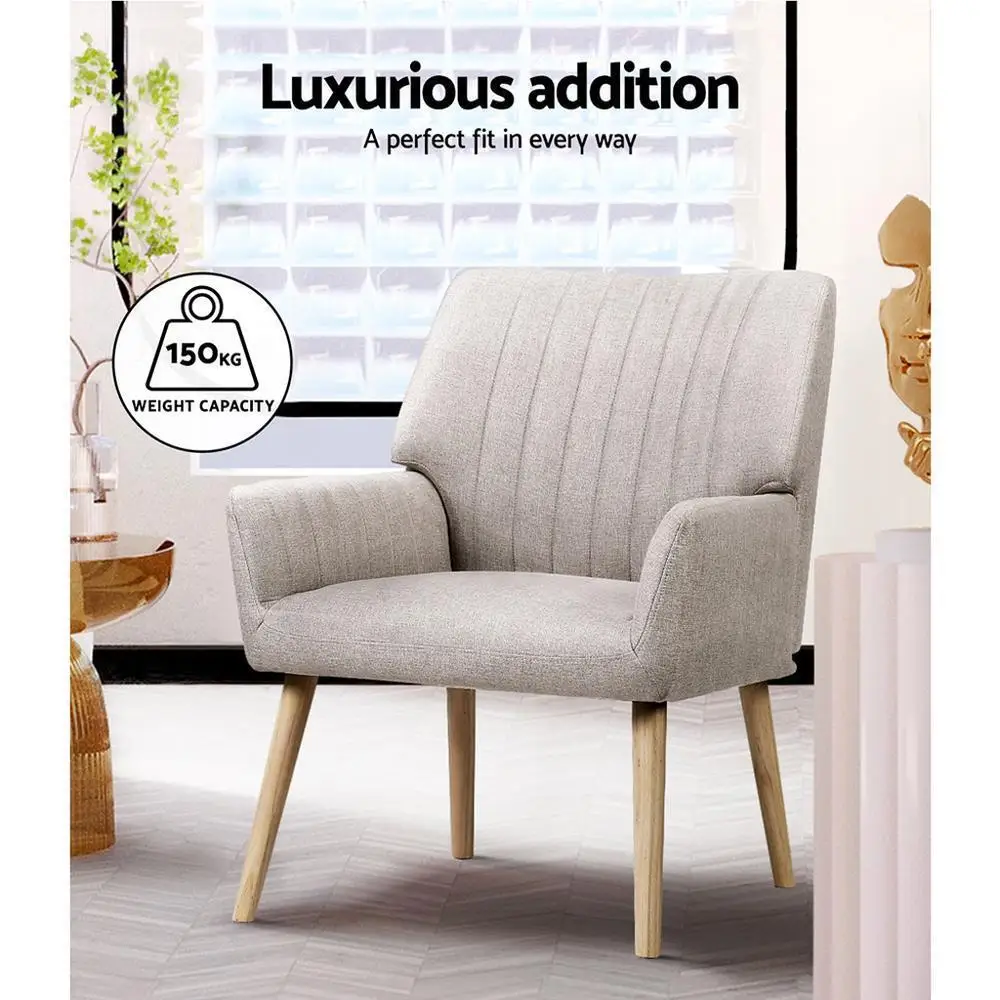 Beige Armchair Fabric Upholstered Modern Accent Chair Comfortable Lounge Sofa Chair for Living Room Bedroom Reading Corner