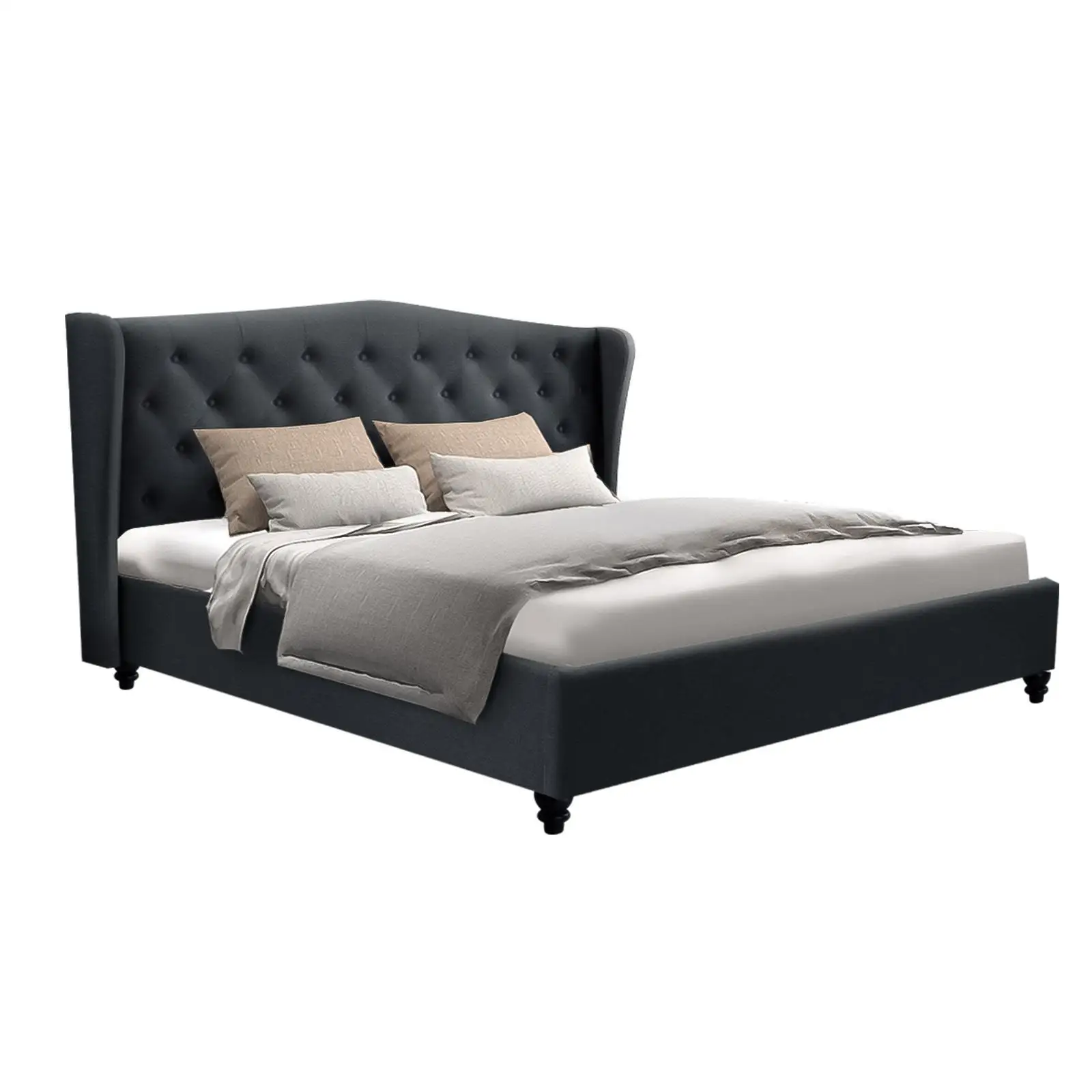 Queen Size Charcoal Bed Frame Modern Upholstered Platform Bed with Sturdy Support and Elegant Minimalist Design