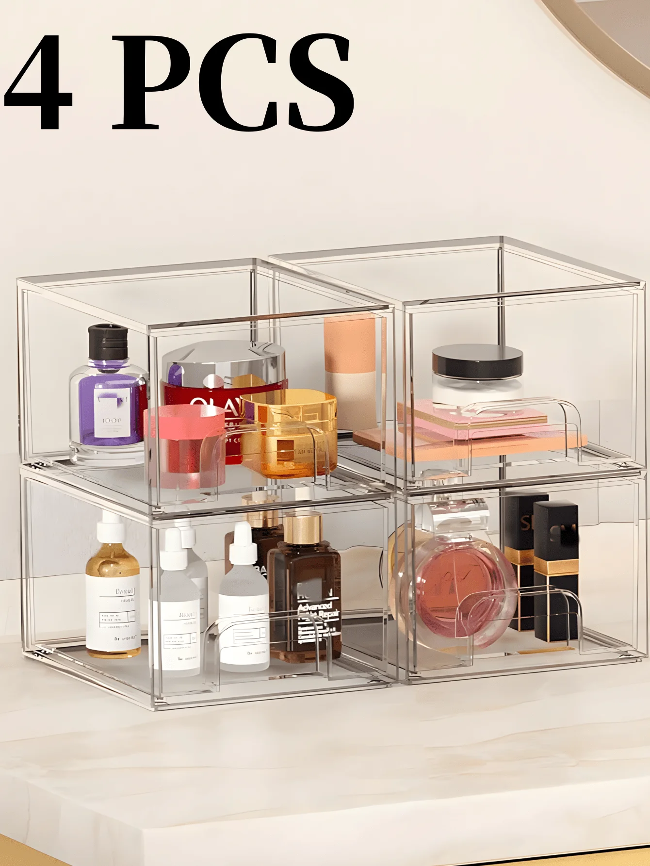 1pc Transparent Stackable Storage Drawer, 4.4 Inch High Acrylic Bathroom Cosmetic Organizer Box, Plastic Storage Bin, Suitable