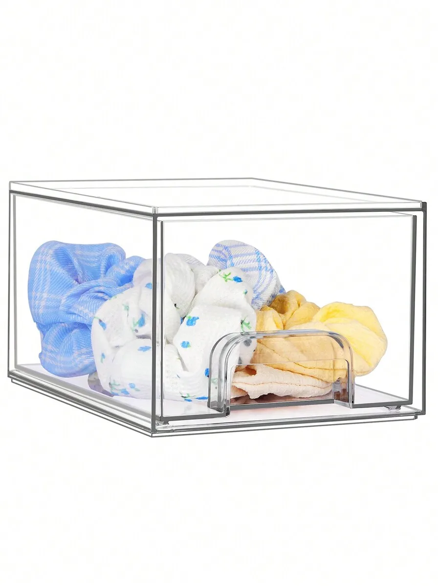 1pc Transparent Stackable Storage Drawer, 4.4 Inch High Acrylic Bathroom Cosmetic Organizer Box, Plastic Storage Bin, Suitable