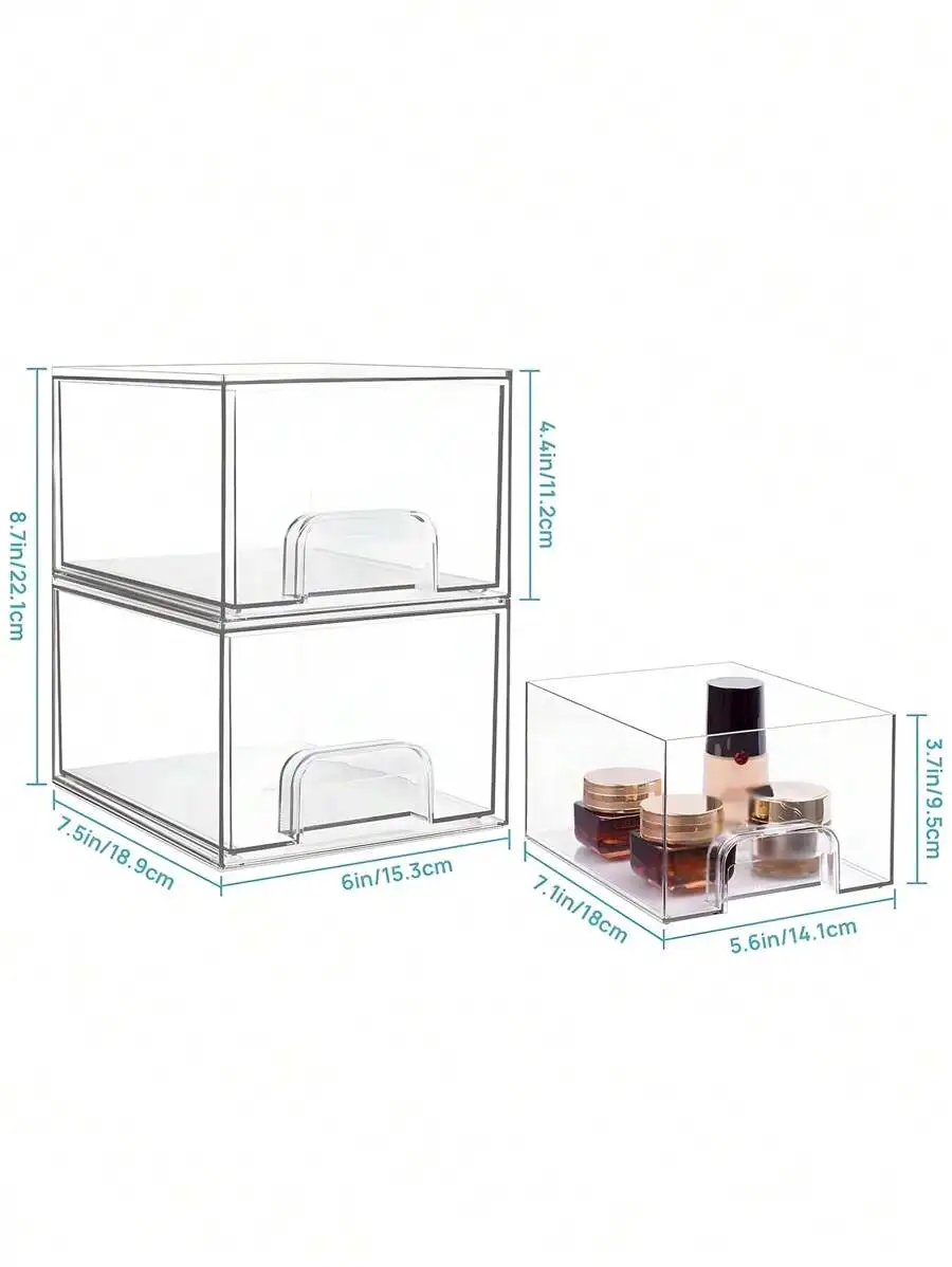 1pc Transparent Stackable Storage Drawer, 4.4 Inch High Acrylic Bathroom Cosmetic Organizer Box, Plastic Storage Bin, Suitable