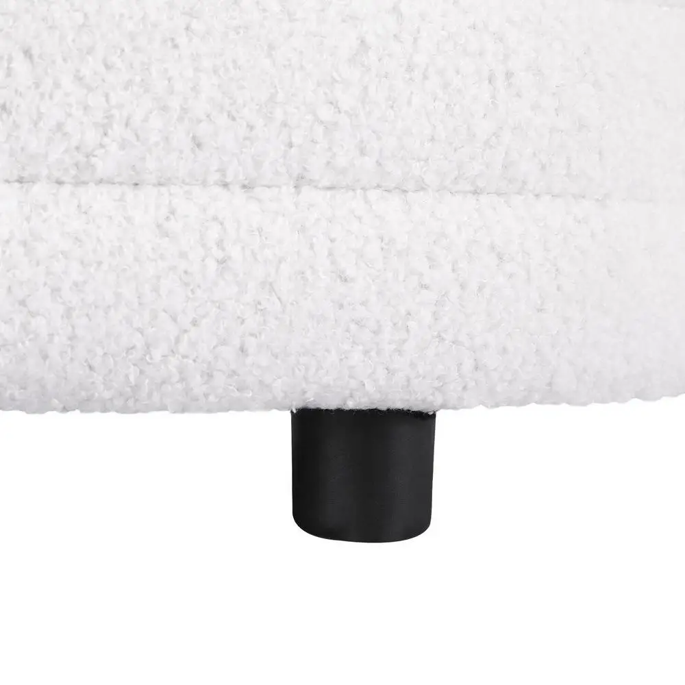 Storage Ottoman Blanket Box 87cm Boucle Fabric Oval Storage Bench Upholstered Footstool for Bedroom Living Room Space Saving Hidden Storage