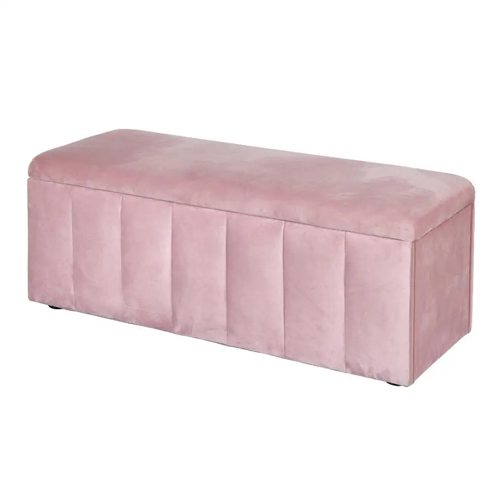 Velvet Pink Storage Ottoman Blanket Box 103cm Foldable Footstool Bench Seat Organizer