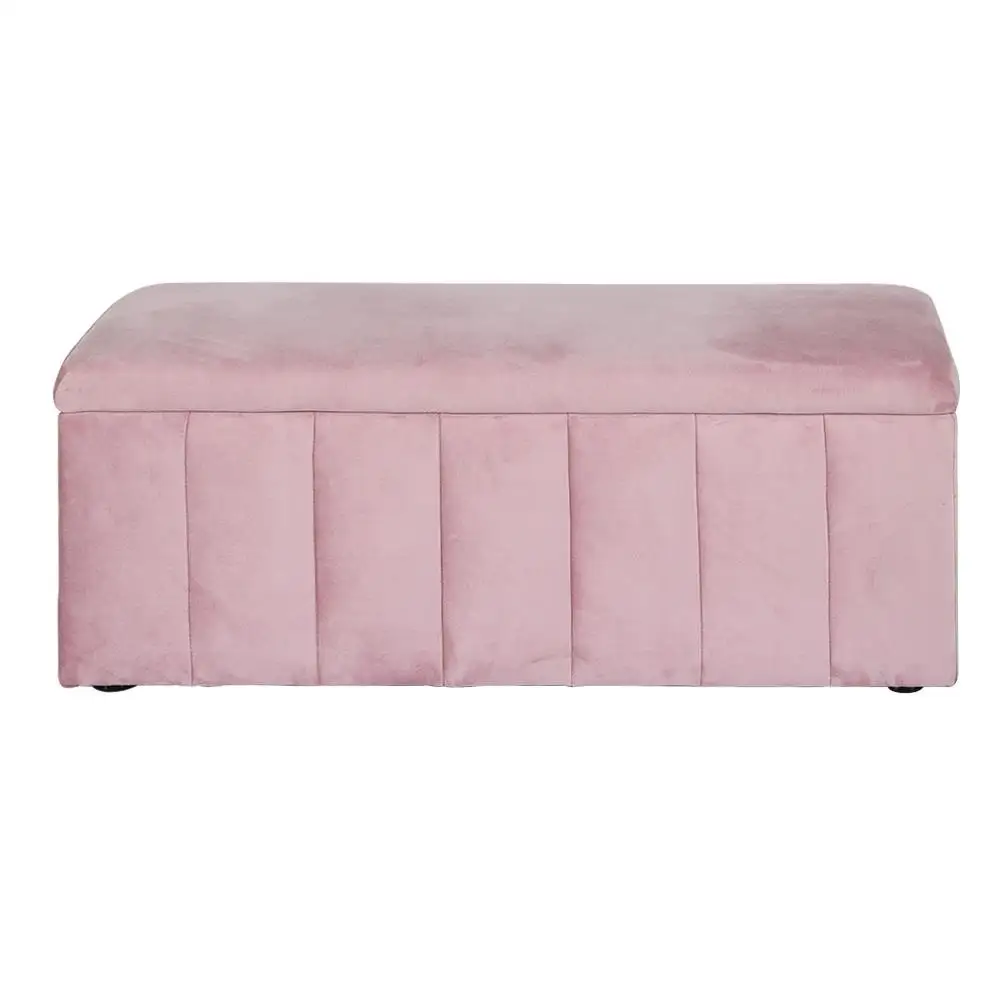 Velvet Pink Storage Ottoman Blanket Box 103cm Foldable Footstool Bench Seat Organizer