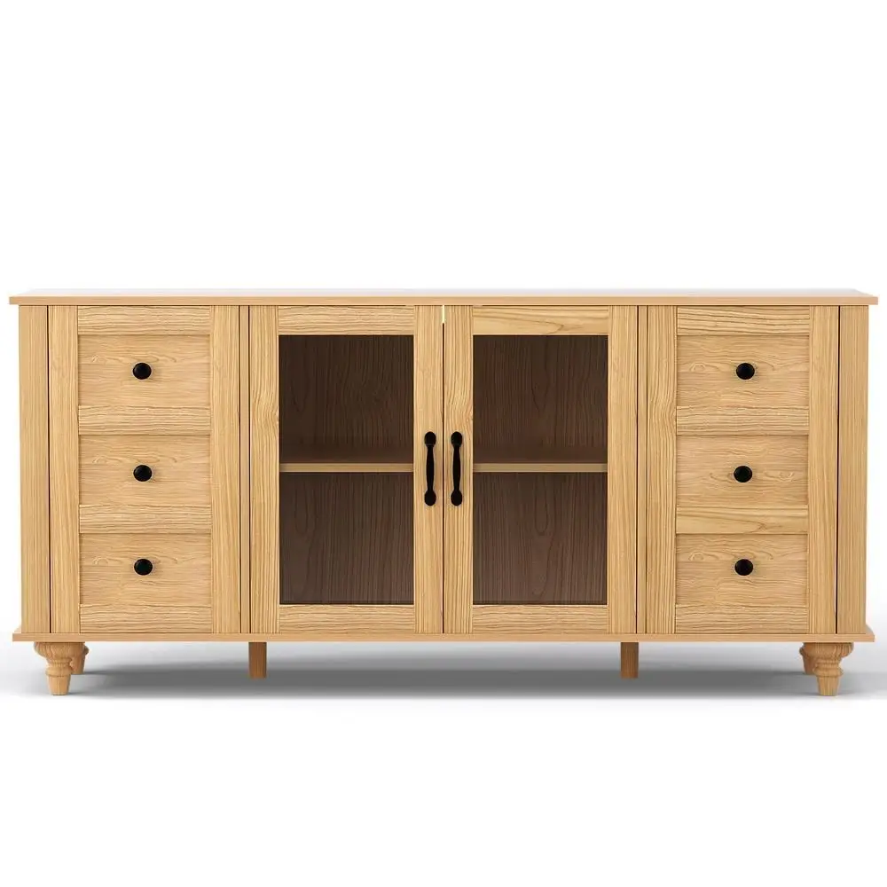 150CM Pine Buffet Sideboard Storage Cabinet Kitchen Cupboard Faux Drawer Wooden Storage Cabinet