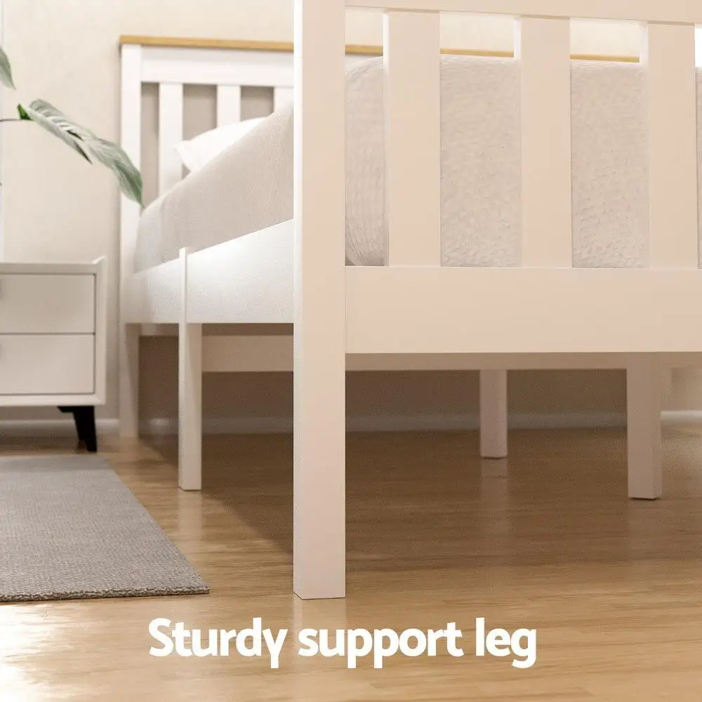 Single Size Wooden Platform Bed Frame with 2 Storage Drawers White Furniture