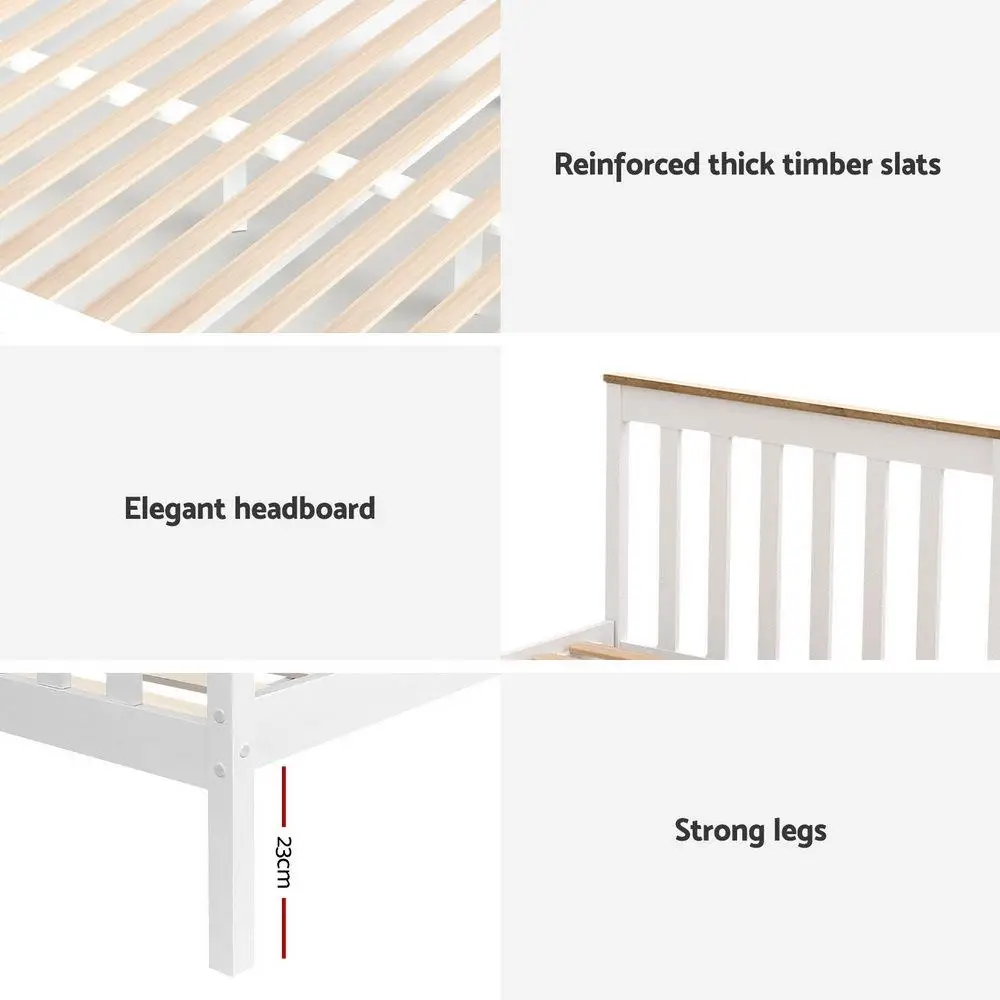 Single Size Wooden Platform Bed Frame with 2 Storage Drawers White Furniture