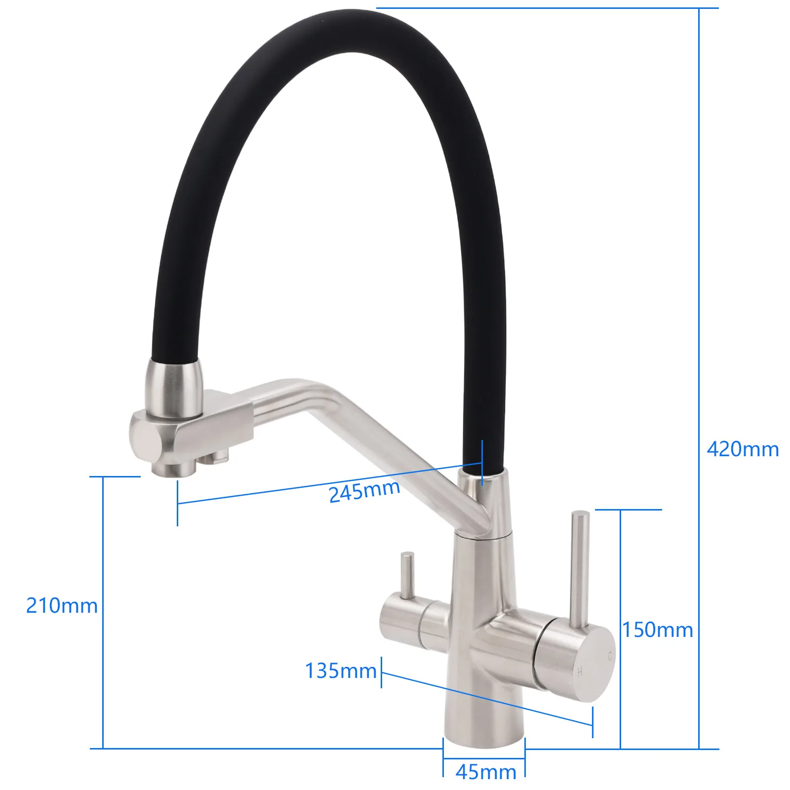 **Sydney Stock** KYLINS Pull Down 3 Way Pure Water Drinking Kitchen Mixer Tap Brushed Stainless Steel Black WELS WATERMARK