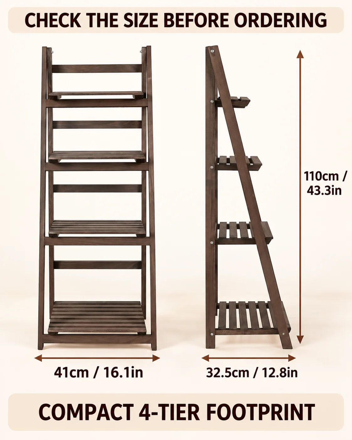4 Tier Foldable Wooden Plant Stand Ladder Shelf Flower Pot Display Rack for Indoor Patio Balcony Garden