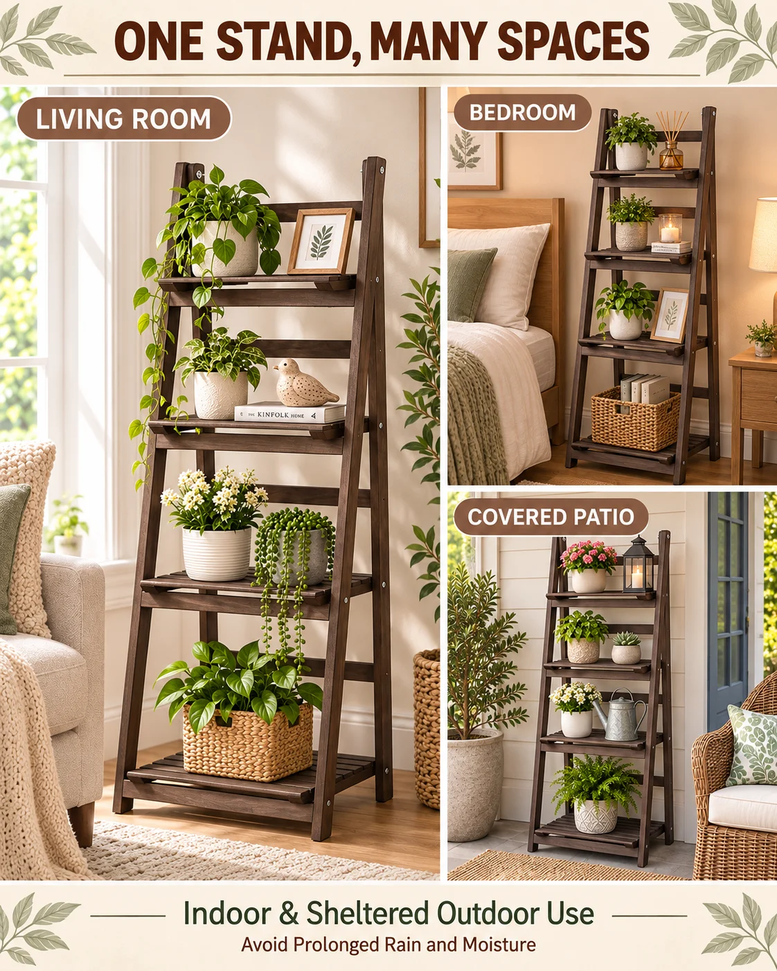 4 Tier Foldable Wooden Plant Stand Ladder Shelf Flower Pot Display Rack for Indoor Patio Balcony Garden
